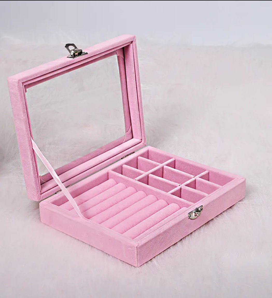 pink velvet jewelry box, jewelry organizer with lid, blush jewelry case, luxury vanity storage, velvet ring holder, elegant jewelry box, jewelry storage for women, gift for her