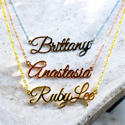 custom name necklace, personalized jewelry, gold name chain, silver name necklace, rose gold name necklace, gift for her, dainty custom necklace, signature jewelry