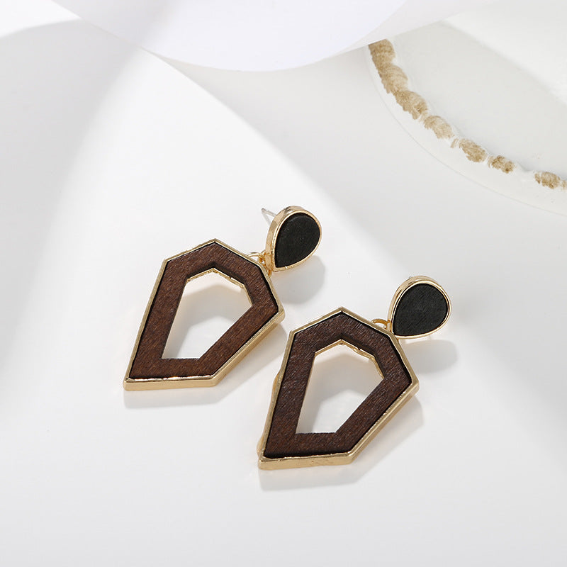 Brown Geometric Wooden Earr