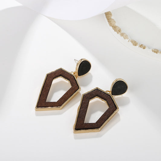 Brown Geometric Wooden Earr