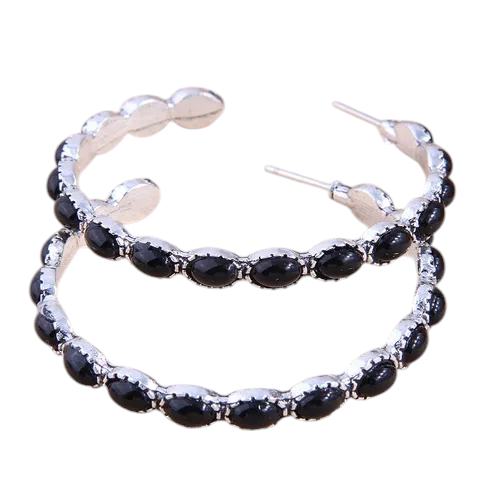 silver and black hoop earrings