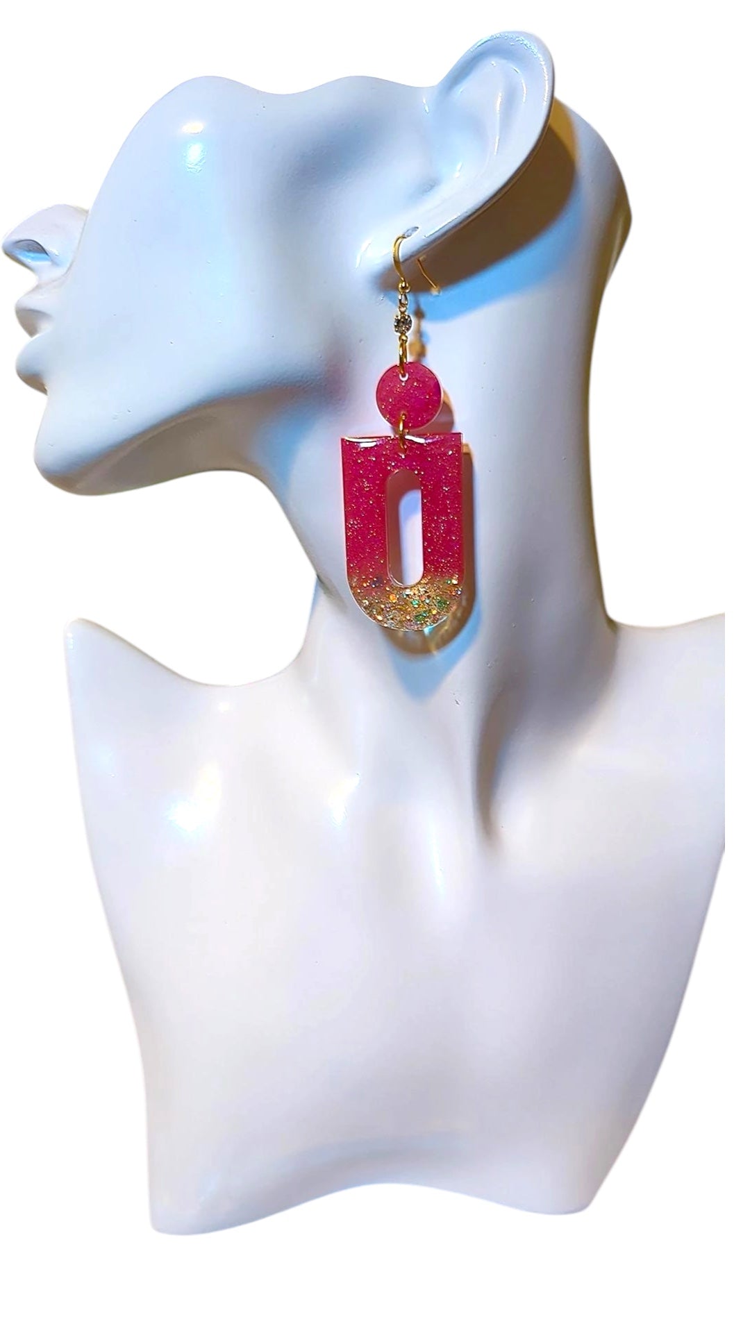 handmade gold and pink resin earrings