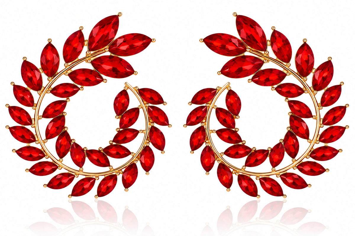 Elegant Leaf Crystal Spiral Hoop Earrings – 4 Colors