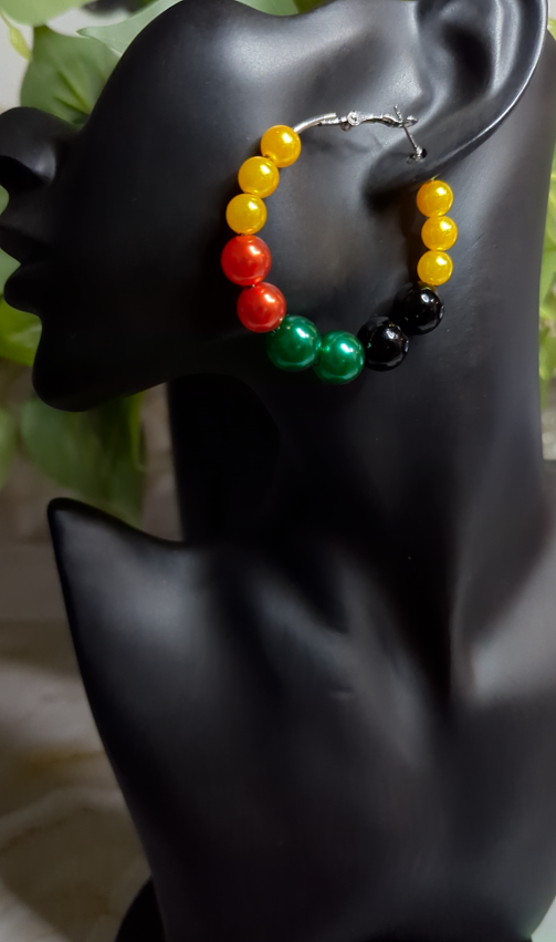 Silver Rasta Inspired Pearl Hoop Earrings