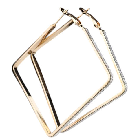 gold square shaped diamond hoop earrings