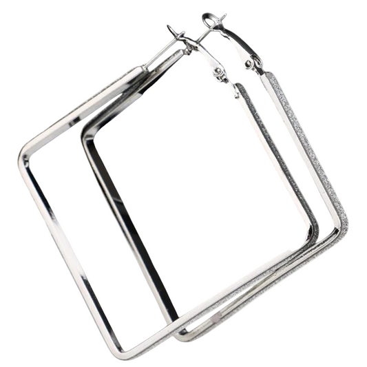 silver square shaped diamond hoop earrings