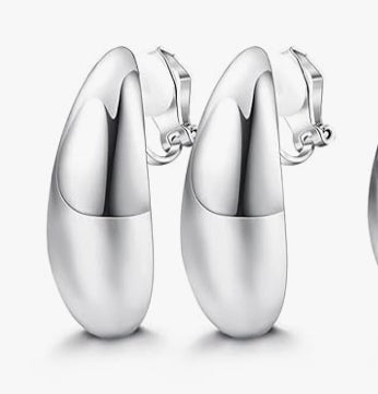 Pair of silver earrings on a white background