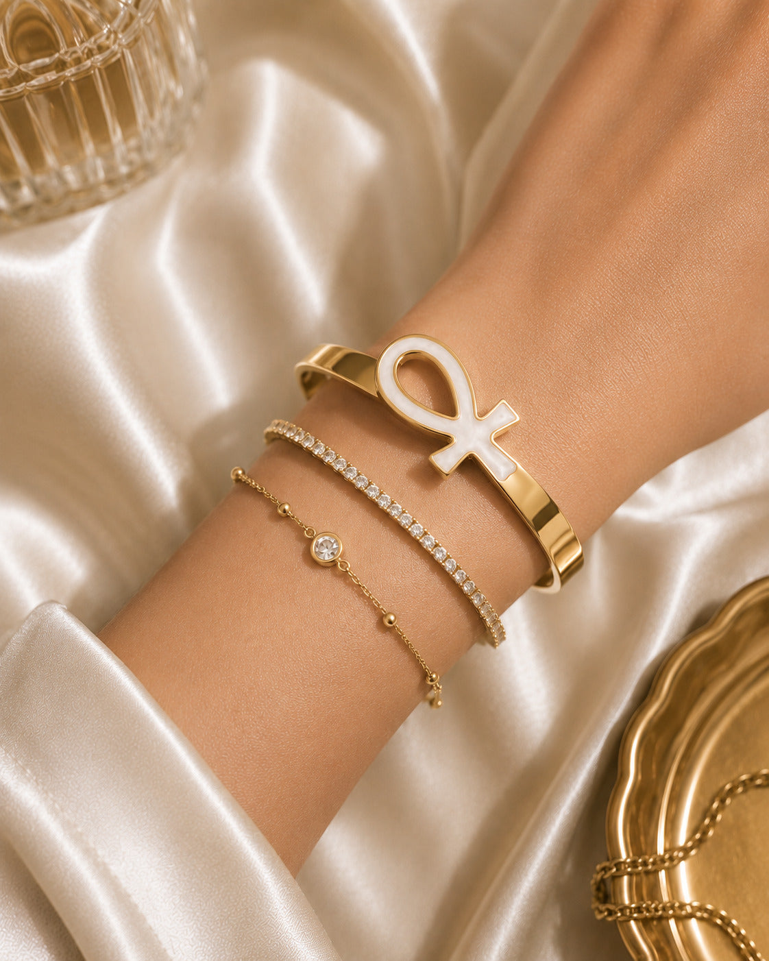 Ivory Ankh Statement Bracelet