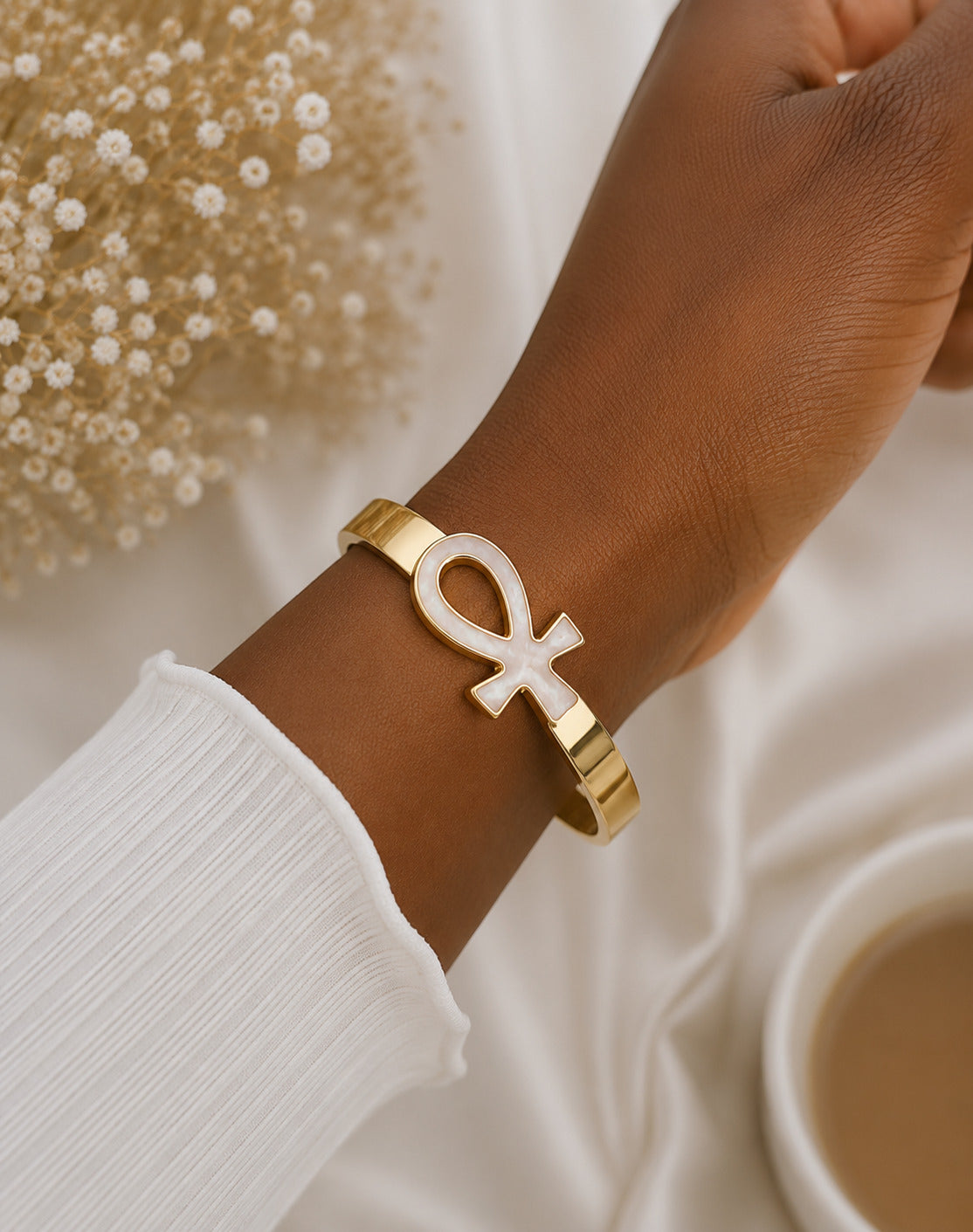 Ivory Ankh Statement Bracelet
