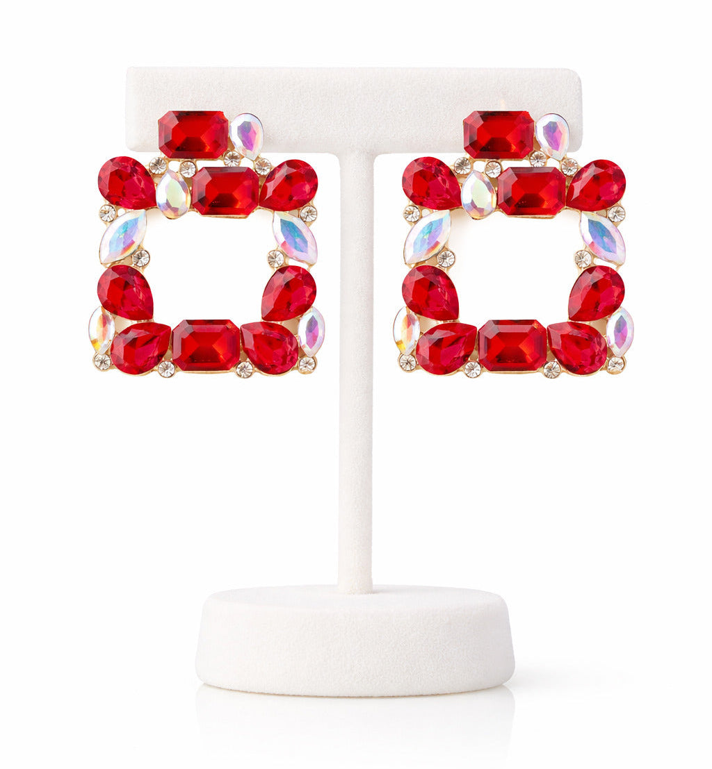 Red Radiance Square Earrings