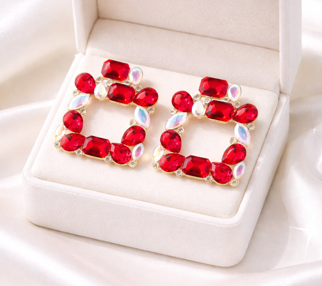 Red Radiance Square Earrings
