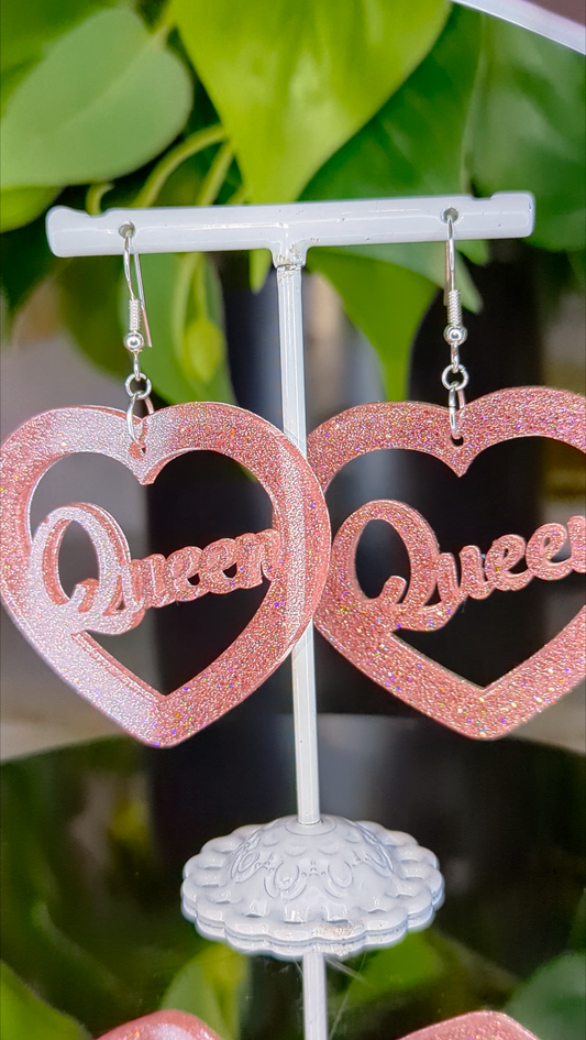 Pink Holographic Glitter Queen Earrings