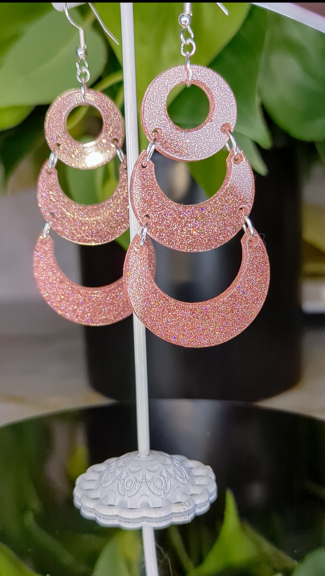 Holographic Pink Triple Dangle Earrings