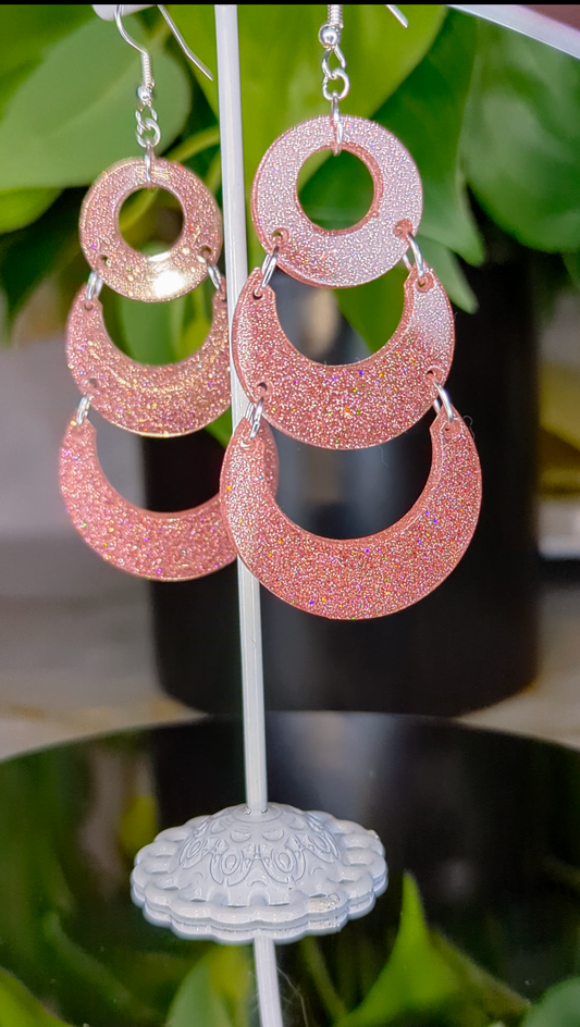 Holographic Pink Triple Dangle Earrings