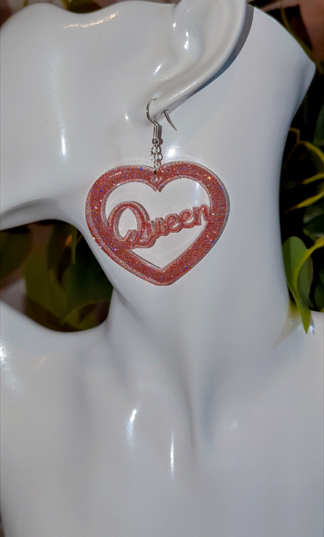 Pink Holographic Glitter Queen Earrings