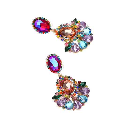 Rainbow flower stud rhinestone earrings 