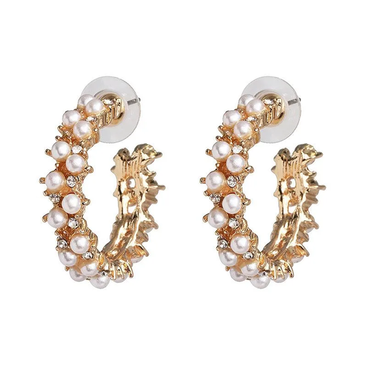 pearl and gold hoop fashion earrings for women