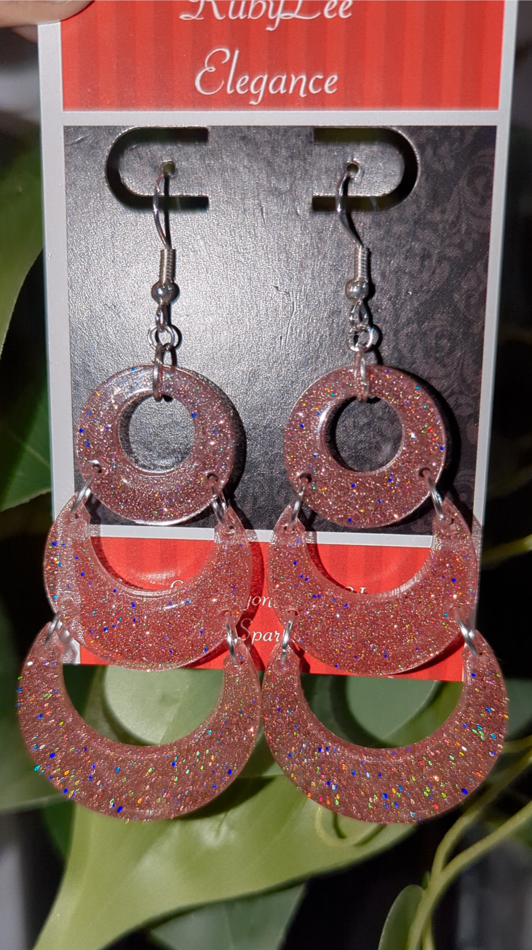 Holographic Pink Triple Dangle Earrings