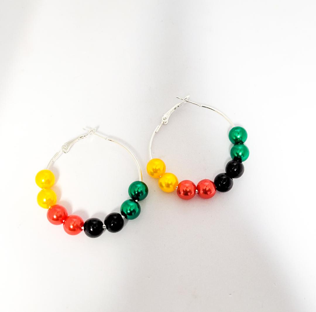 Silver Rasta Inspired Pearl Hoop Earrings