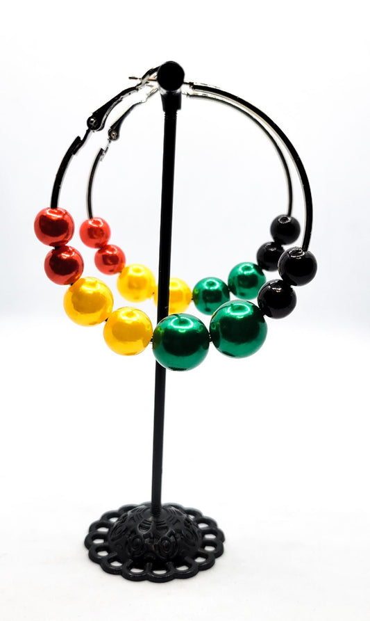 Silver Rasta Inspired Pearl Hoop Earrings