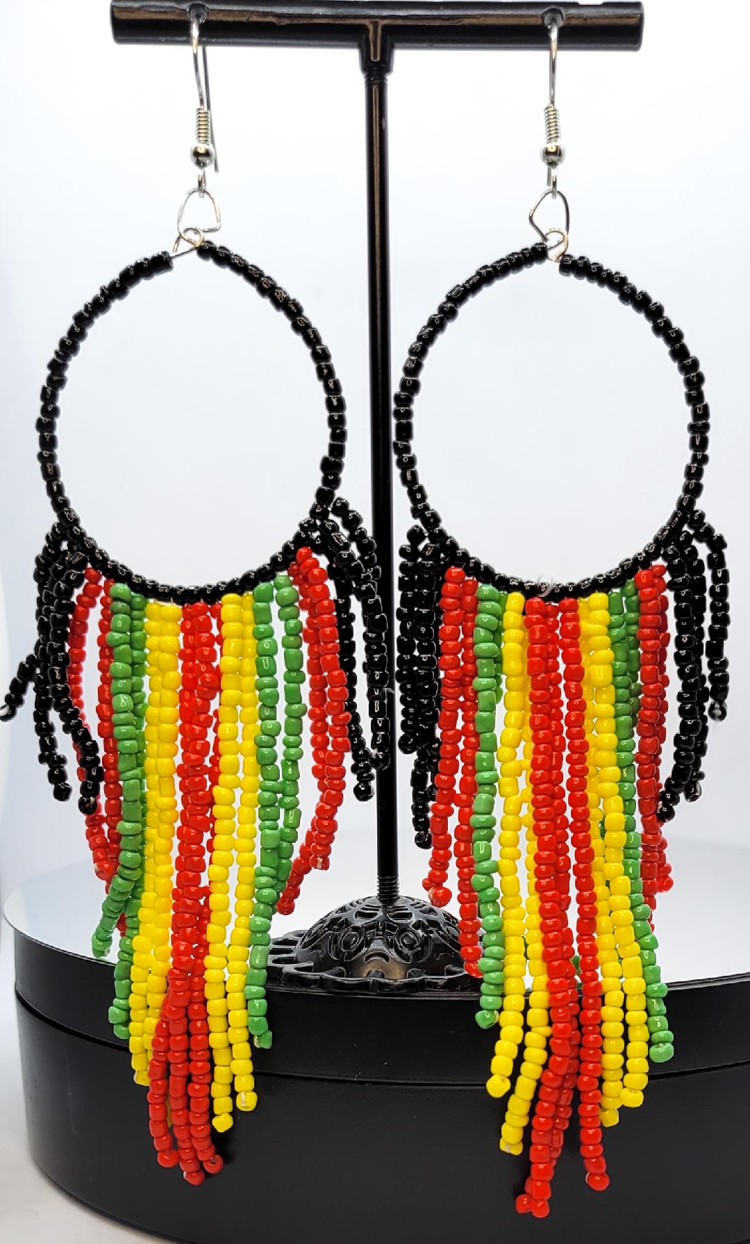 Rasta Tassel Bead Earrings