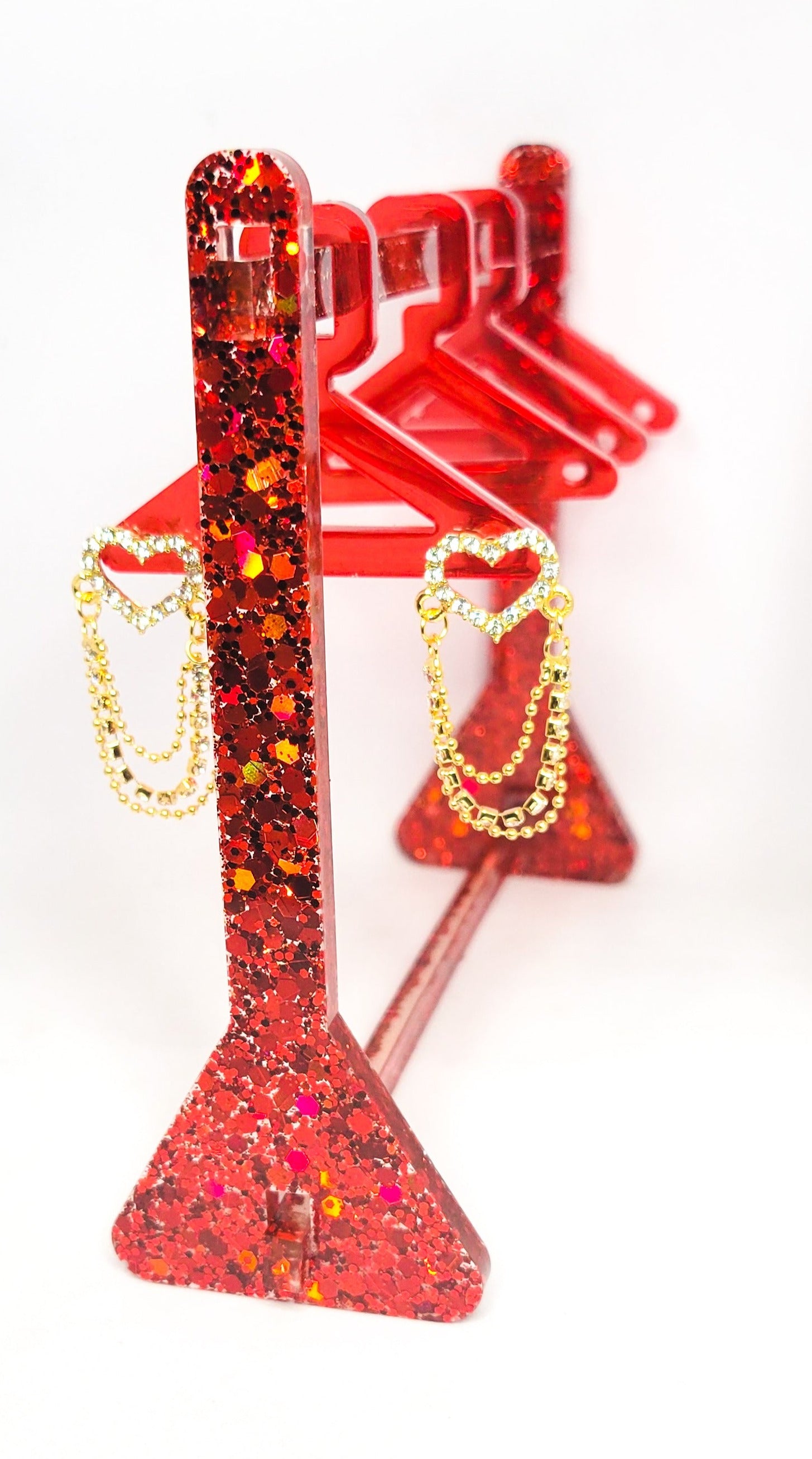 red glitter earring closet organizer